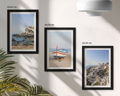 3-piece wall art set Seaside views with boat and white houses Greece