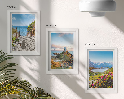 Photo frame wall View of the lighthouse beach, mountains and flowers