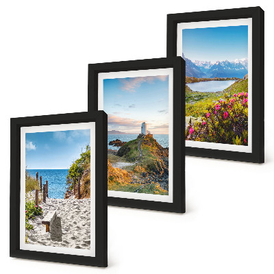 Photo frame wall View of the lighthouse beach, mountains and flowers
