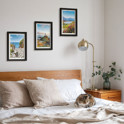 Photo frame wall View of the lighthouse beach, mountains and flowers