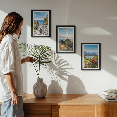 Photo frame wall View of the lighthouse beach, mountains and flowers