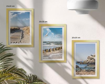 Framed triptych Beach with wooden path, sea and seaside cliffs