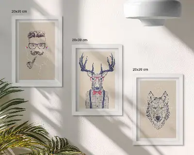 3-piece wall art set Stylish portraits of animals and men