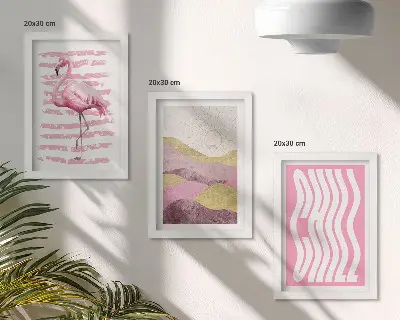 Pink flamingo and pastel mountain landscape triptych framed wall art with chill lettering