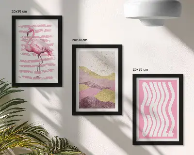 Pink flamingo and pastel mountain landscape triptych framed wall art with chill lettering