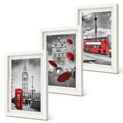 3-piece wall art set london views featuring a red umbrella and bus