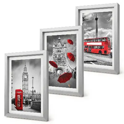 3-piece wall art set london views featuring a red umbrella and bus
