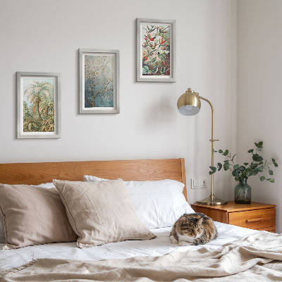 Photo frame wall Tropical plants and colorful birds in nature
