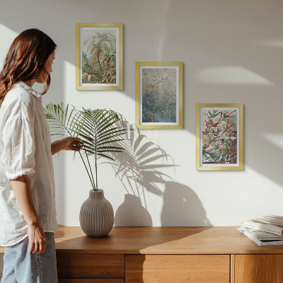 Photo frame wall Tropical plants and colorful birds in nature