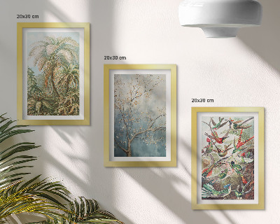 Photo frame wall Tropical plants and colorful birds in nature
