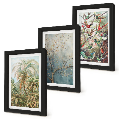 Photo frame wall Tropical plants and colorful birds in nature