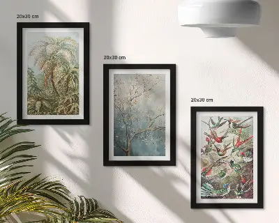 Photo frame wall gallery set with tropical plants and colorful birds in nature art
