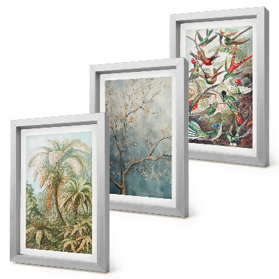 Photo frame wall Tropical plants and colorful birds in nature