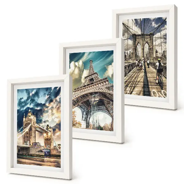 Bridges and towers in European cities framed triptych