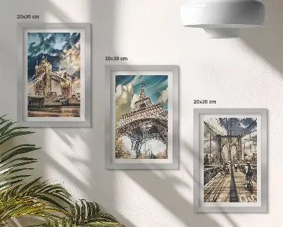 Bridges and towers in European cities framed triptych