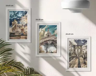 Bridges and towers in European cities framed triptych
