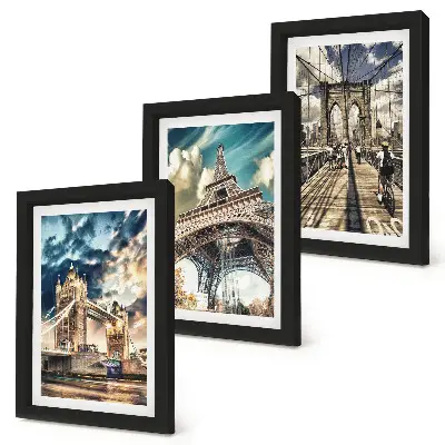 Bridges and towers in European cities framed triptych