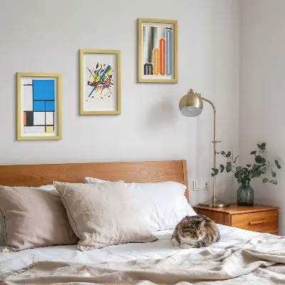 3-piece wall art set featuring abstract modern compositions with geometric shapes