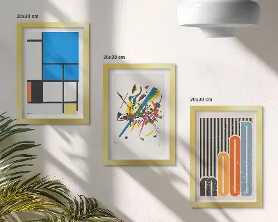 3-piece wall art set featuring abstract modern compositions with geometric shapes