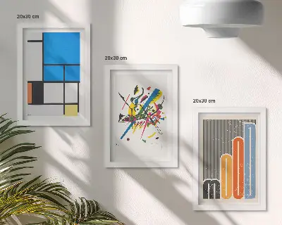3-piece wall art set featuring abstract modern compositions with geometric shapes