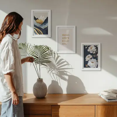 Photo frame wall Abstract mountains flowers and inspiring lettering