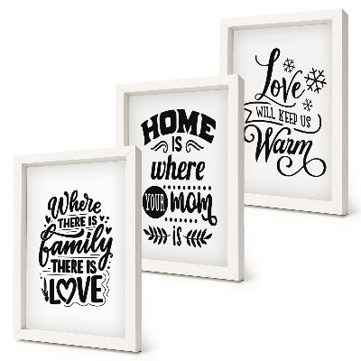 Framed triptych Family, love, home, warmth in simple slogans