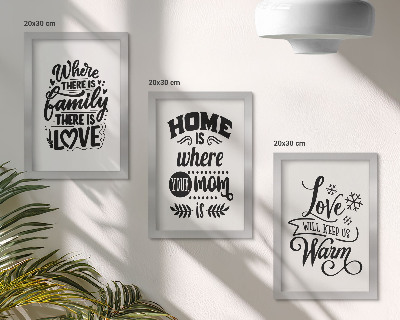 Framed triptych Family, love, home, warmth in simple slogans