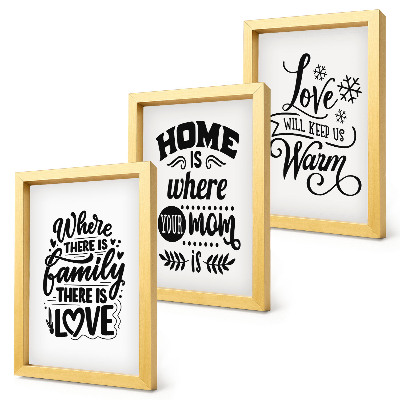 Framed triptych Family, love, home, warmth in simple slogans