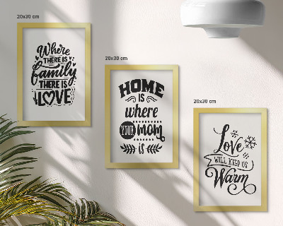 Framed triptych Family, love, home, warmth in simple slogans
