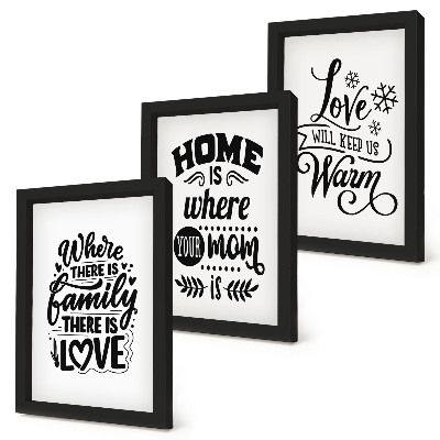 Framed triptych Family, love, home, warmth in simple slogans