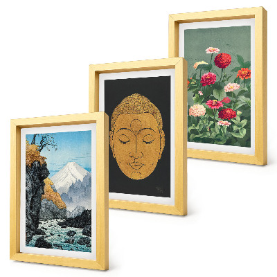 3-piece wall art set Japanese nature and culture japandi style