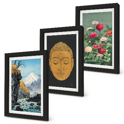 3-piece wall art set Japanese nature and culture japandi style