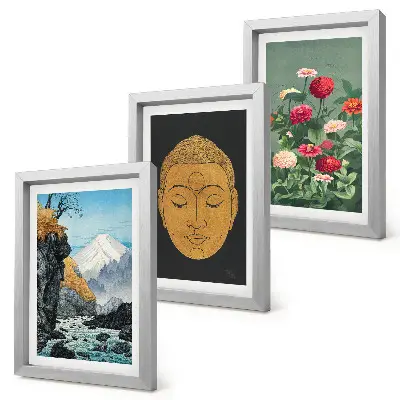 3-Piece Wall Art Set featuring japanese nature and cultural japandi style