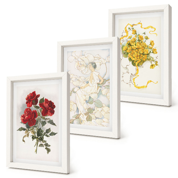 Photo frame wall Red roses, white figure, yellow flowers in a vase