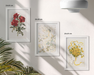 Photo frame wall Red roses, white figure, yellow flowers in a vase
