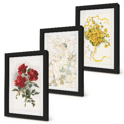 Photo frame wall Red roses, white figure, yellow flowers in a vase