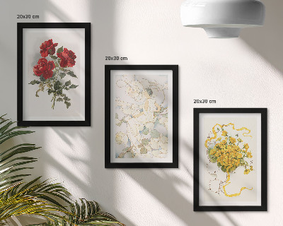 Photo frame wall Red roses, white figure, yellow flowers in a vase