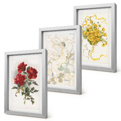 Photo frame wall Red roses, white figure, yellow flowers in a vase