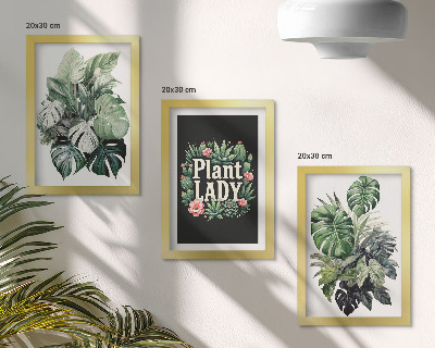 Framed triptych Tropical plants with the Plant Lady inscription in green