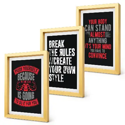 3-piece wall art set featuring motivational slogans for training and self-development