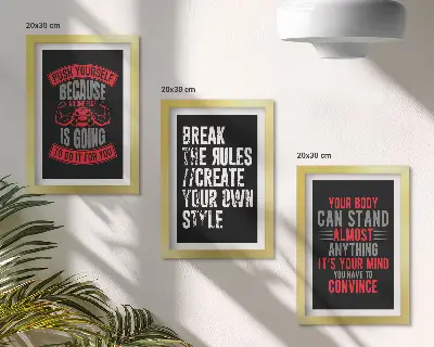 3-piece wall art set featuring motivational slogans for training and self-development