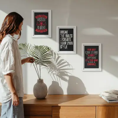 3-piece wall art set featuring motivational slogans for training and self-development