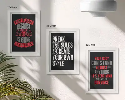 3-piece wall art set featuring motivational slogans for training and self-development