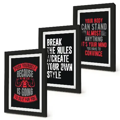 3-piece wall art set featuring motivational slogans for training and self-development