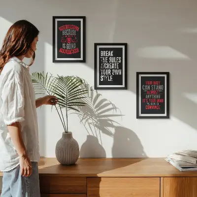 3-piece wall art set featuring motivational slogans for training and self-development