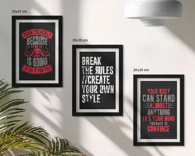 3-piece wall art set featuring motivational slogans for training and self-development
