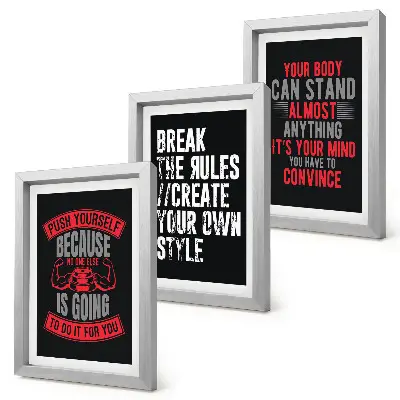 3-piece wall art set featuring motivational slogans for training and self-development