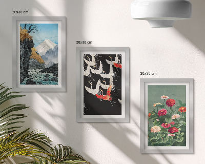 Photo frame wall Mountains with a waterfall, birds in flight and colorful flowers