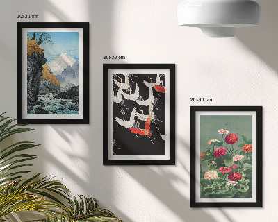 Photo frame wall Mountains with a waterfall, birds in flight and colorful flowers