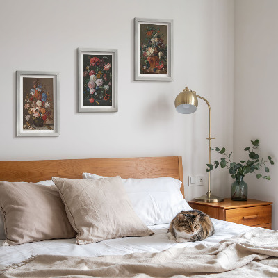 Framed triptych Flowers in vases, various vintage plant compositions
